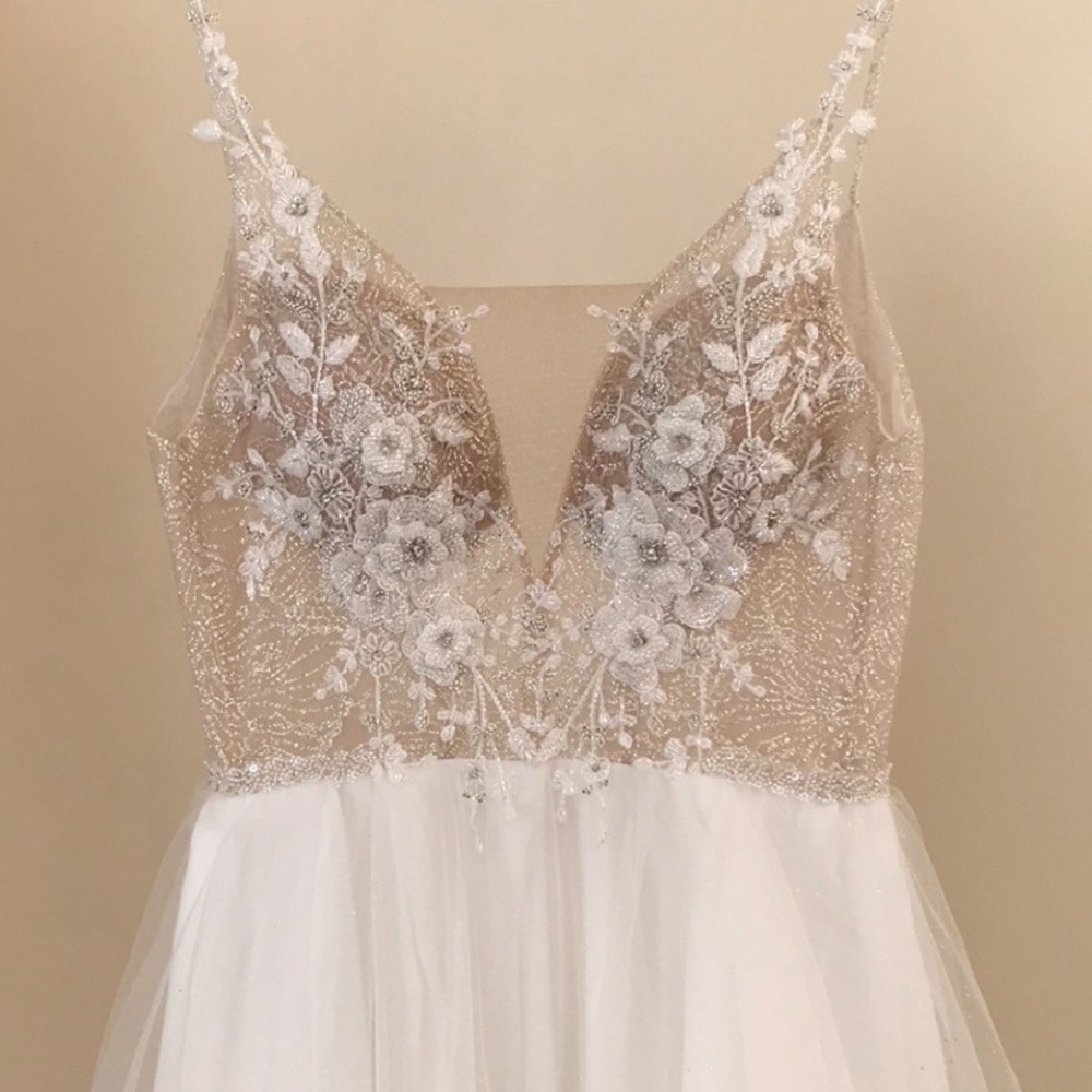 Beautiful Simple A-lime with Floral Appliqué Bodice